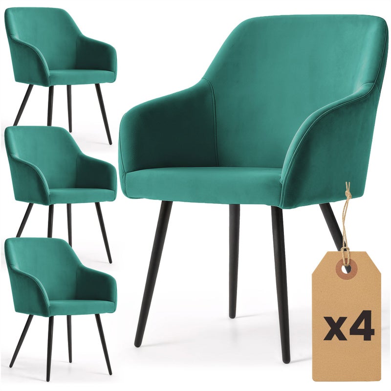 4x Welurowe krzesło tapicerowane gładkie Butelkowa Zieleń ESTELLE Czarne nogi