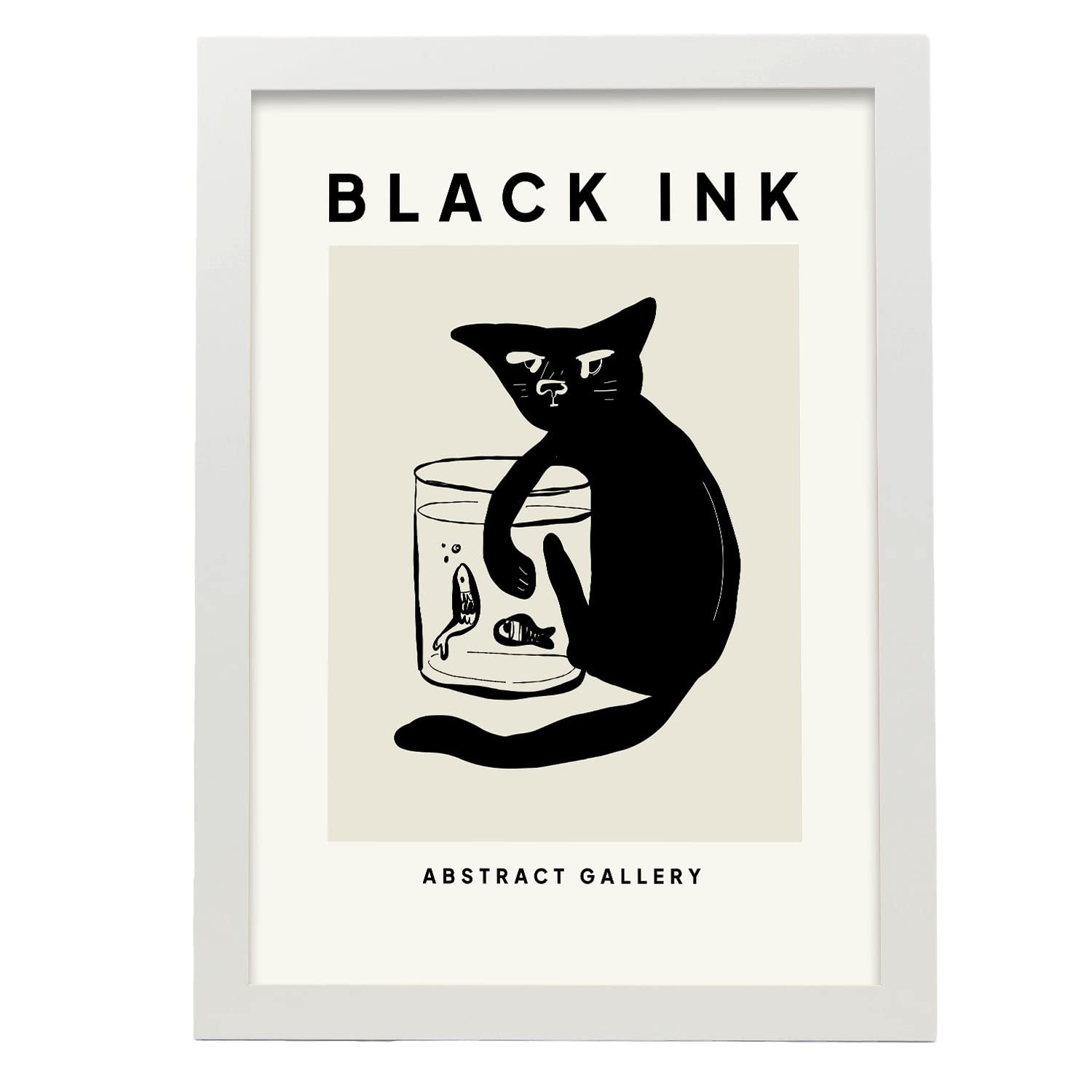 Nacnic póster pop art abstracto. gato enganchando un pescado ilustraciones artísticas modernas para la decoración de interiores. con marco blanco - a3