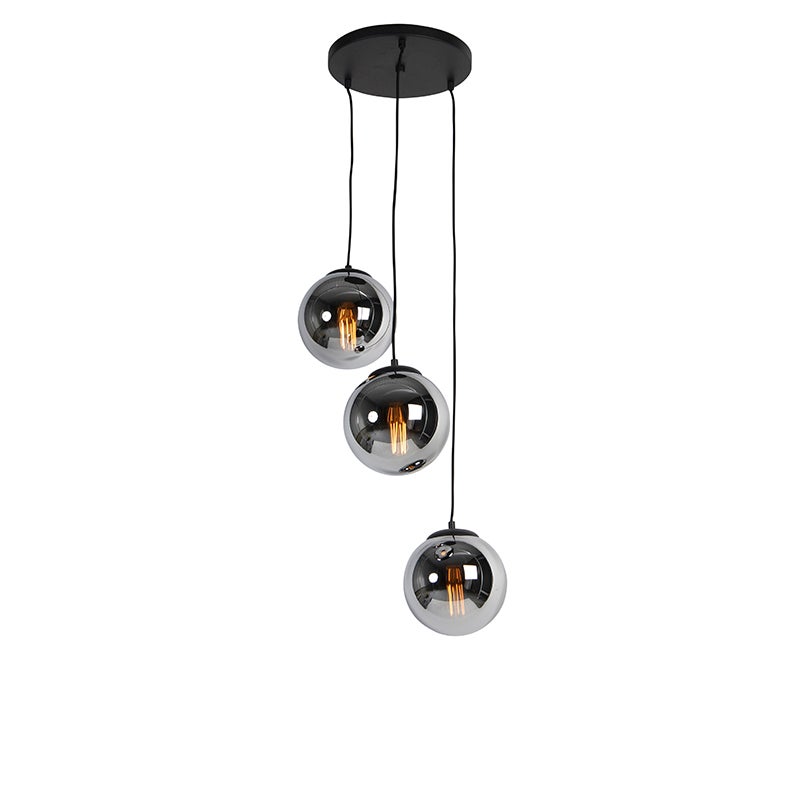 Qazqa artdeco lampa wisząca z kloszem (3 punkty) inteligentny - Pallon - srebrny, żarówkami LED 4.9 w zestawie, e27