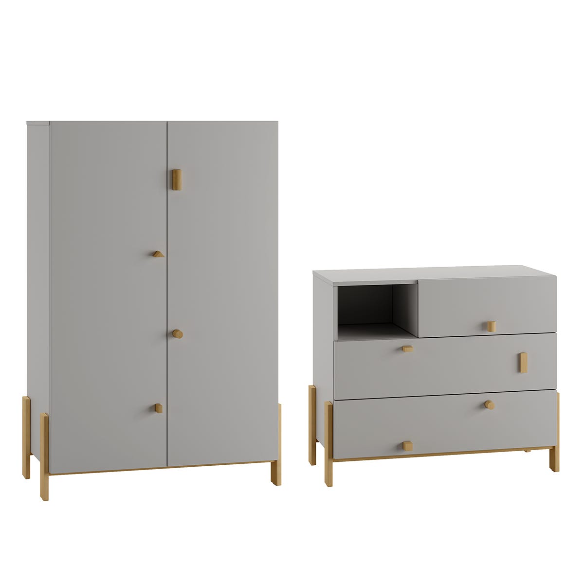 Commode 3 tiroirs avec armoire et miroir blanc et naturel - VITORIO Commode 3 tiroirs avec armoire et miroir blanc et naturel - VITORIO