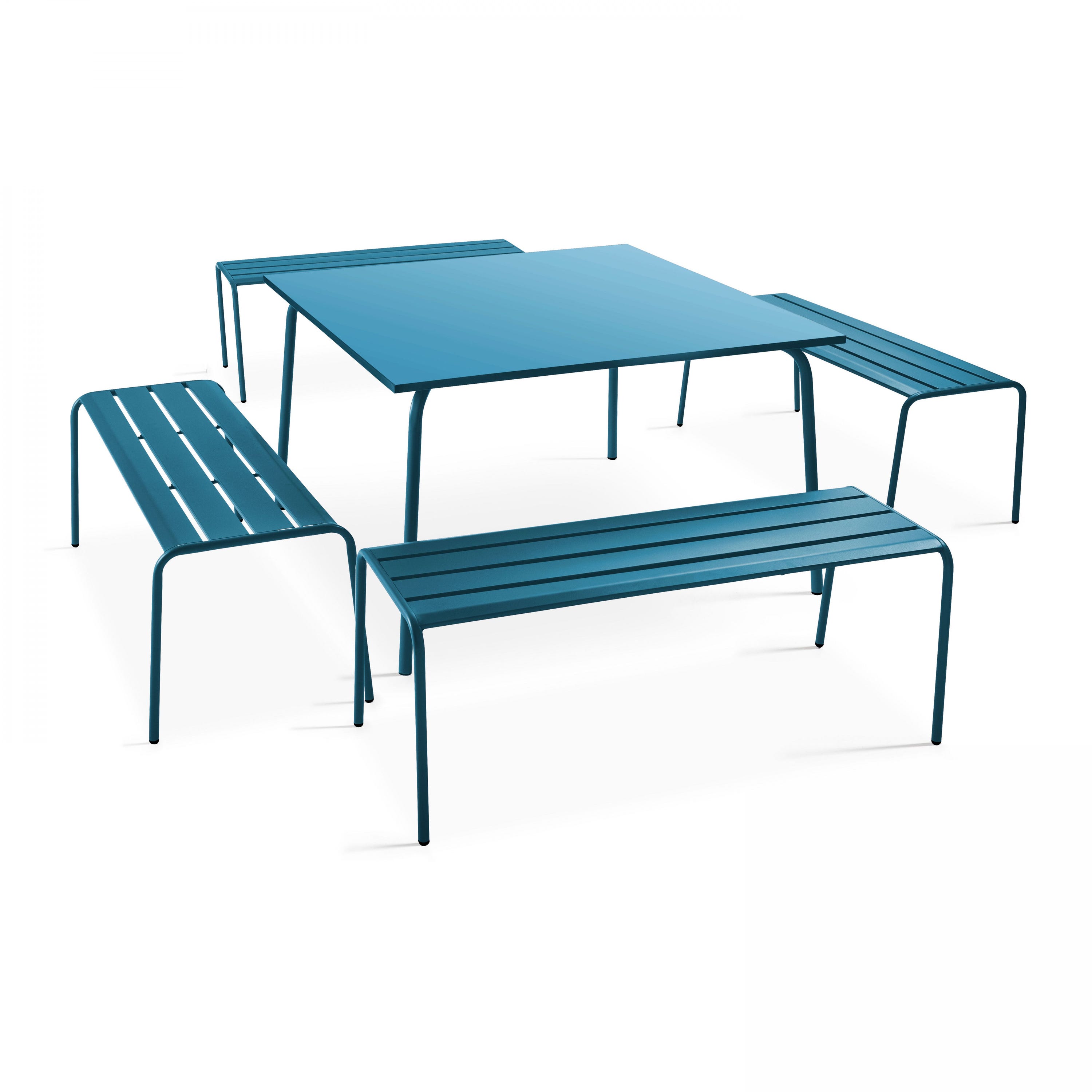 Table De Jardin Pliante Oviala - Diamètre 60 Cm, Hauteur 72 Cm - Acier Thermolaqué Bleu Pacific - Résistante Aux Intempéries - Pliable Pour Rangement Facile