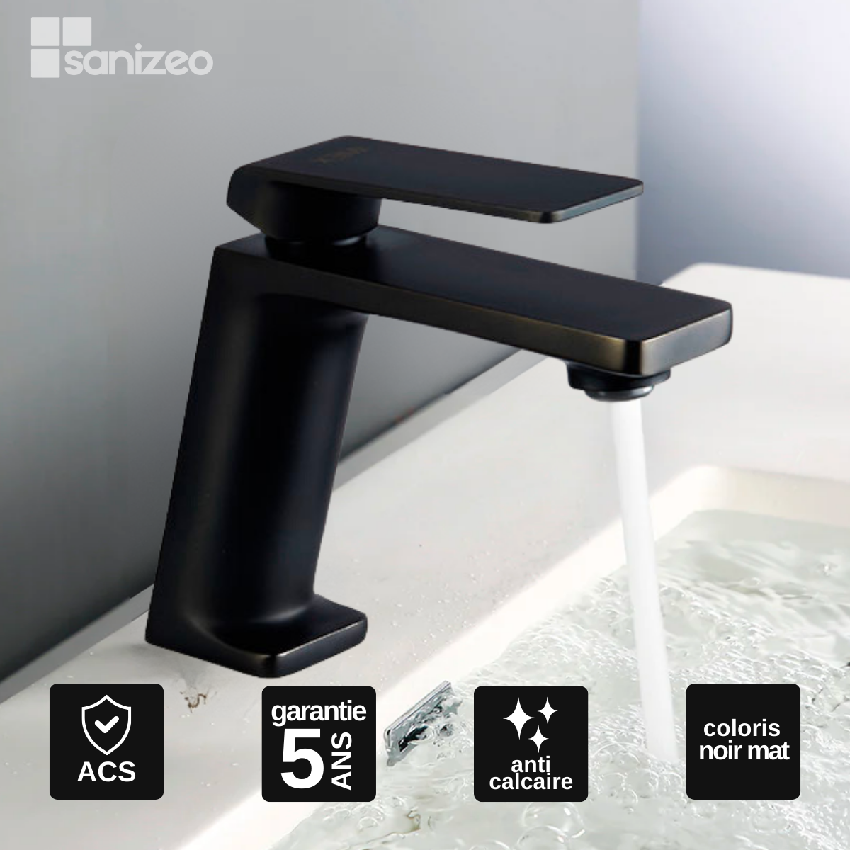 Robinet Mitigeur de Lavabo anti-calcaire Bec Bas Noir Mat FIYI BDF016 ...