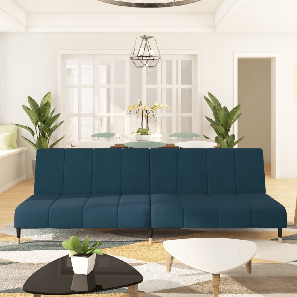 Canapé-lit | Lit simple | Canapé convertible à 2 places Bleu Velours CFW62670 - 2