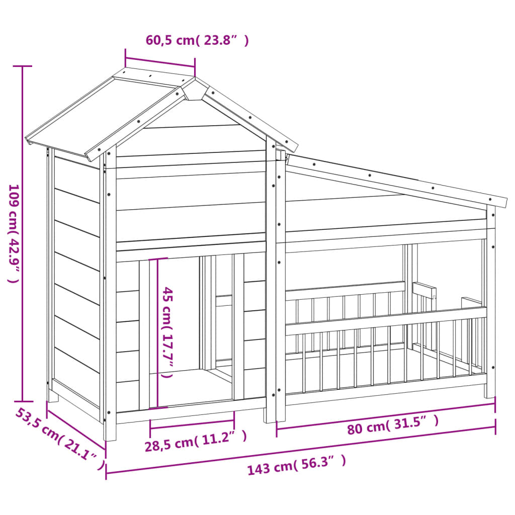Maison Exclusive - Casota para cães 143x60,5x109 cm pinho maciço cor moca - 7