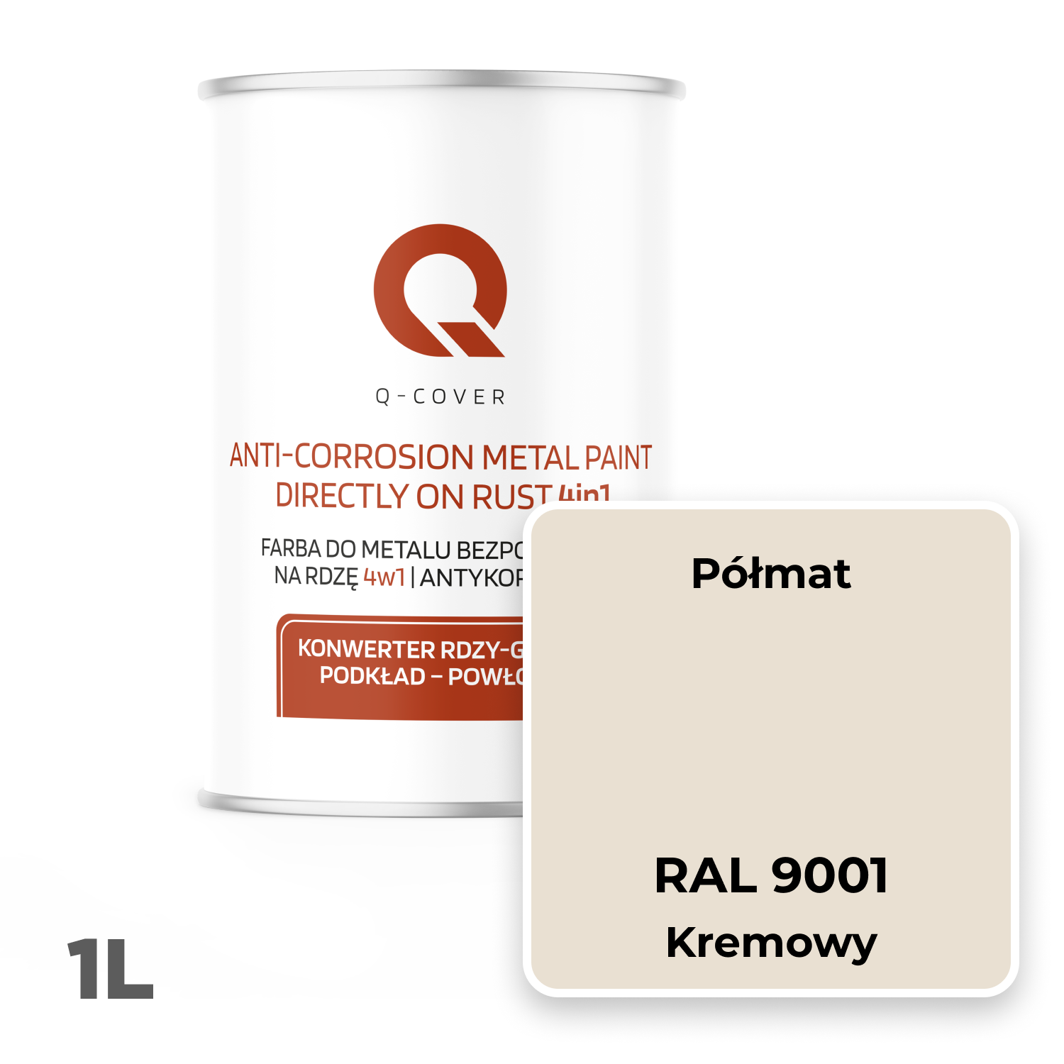 Farba do Metalu Prosto na Rdzę 4w1 Q-Cover Kremowy RAL9001 Półmat 1L - 2