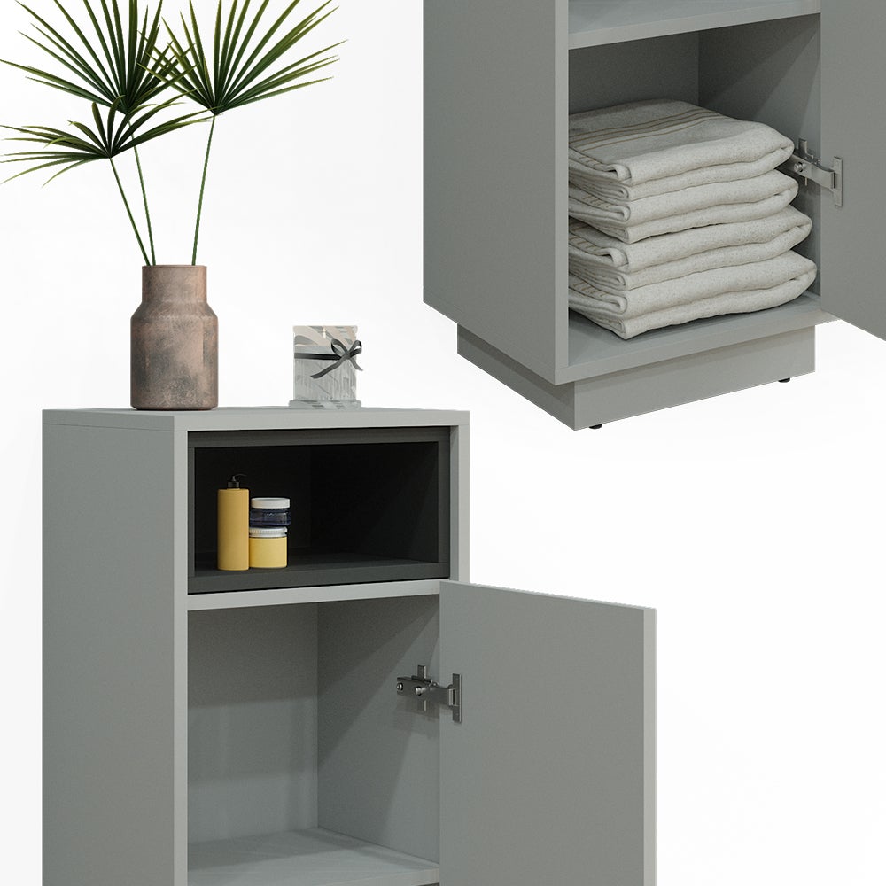 Meuble Haut Salle De Bain Beatrice - 38x190x30 Cm, Anthracite/Chêne | Panneau Mélamine, Étagères Et Tiroir, Rangement Optimal - 9