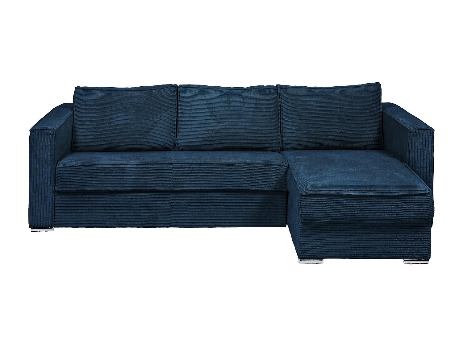 Kanapa narożna dwustronna rozkładana typu express z ciemnoniebieskiego sztruksu - Miejsce do spania z szerokimi listewkami 160 cm - Materac 22 cm z pa