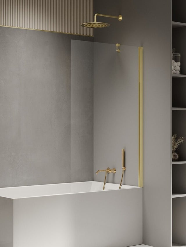 Pare-baignoire fixe 80 cm, 1 volet, stabilisateur d'angle, MEXICO GOLD, couleur : doré