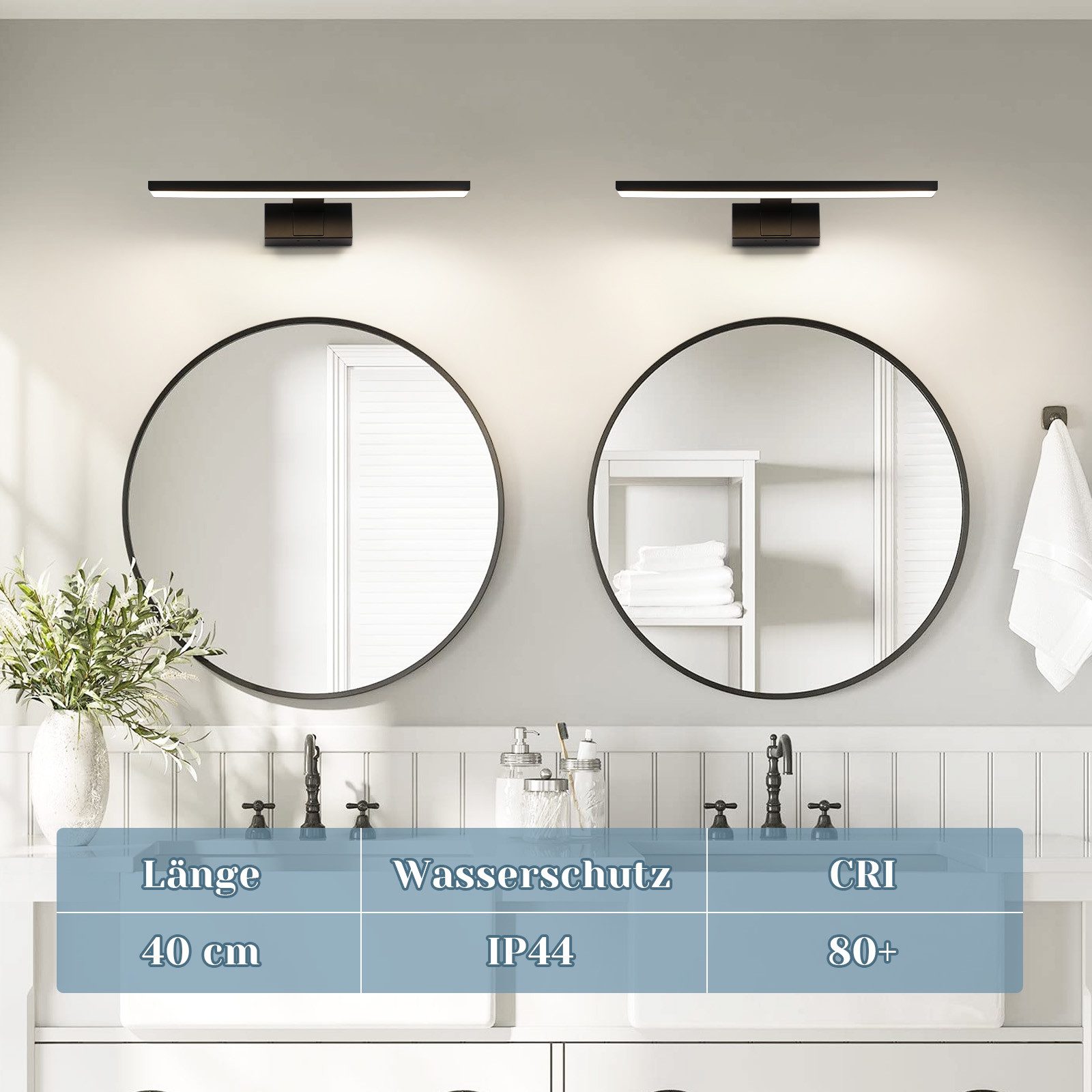 NETTLIFE Aplique de baño LED, lámpara de Espejo LED, lámpara de Armario IP44, luz Blanca neutra Moderna 4000k MAX.8W, 40×5,1×12,8 cm, Negro - 7