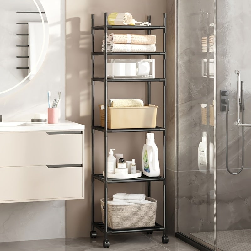 BOMCLAP Étagère de rangement mobile à 6 niveaux avec poulies, autoportante et grande capacité, idéale pour la cuisine et le rangement. - 7