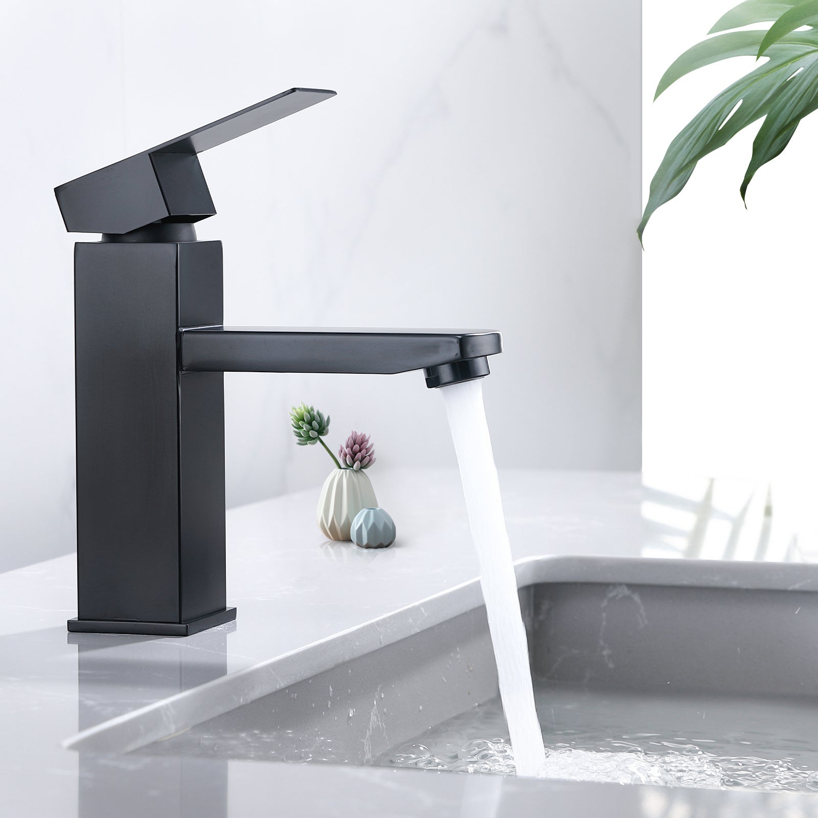 Czarny kran umywalkowy, mosiężny kran łazienkowy, kran łazienkowy z wężami do ciepłej i zimnej wody