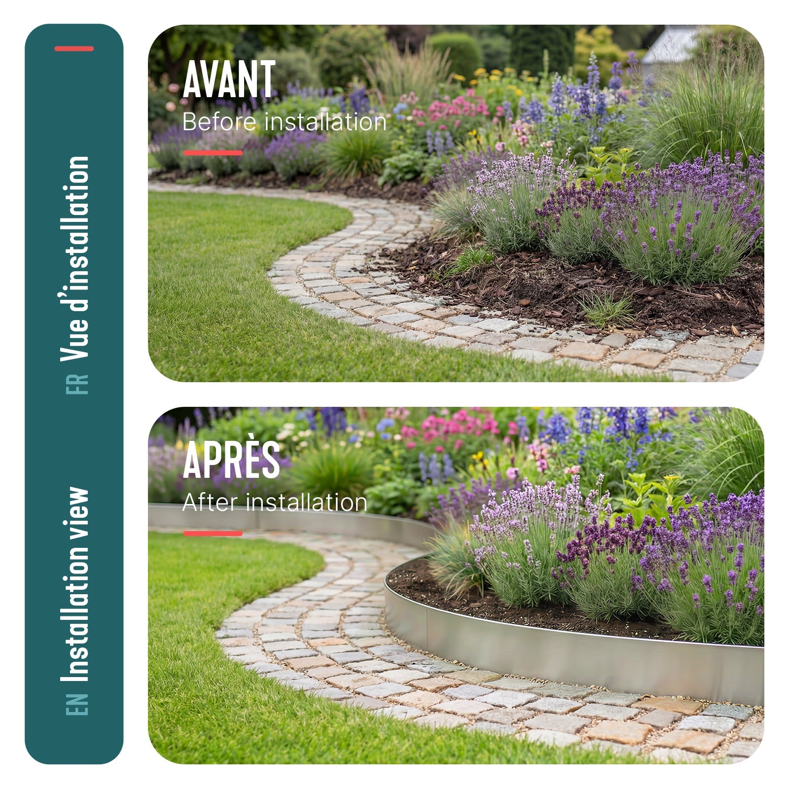 Lot de 10 Bordure de jardin en métal galvanisé flexible 100x18cm - clôture gazon antirouille 10m - VOUNOT® - 7