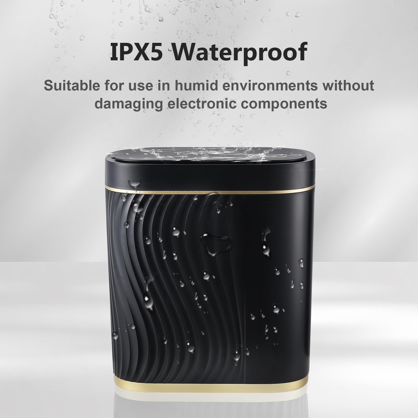 Poubelle de salle de bain avec couvercle – Poubelle à capteur 8 L, poubelle automatique étanche, pour chambre, salle de bain, cuisine, bureau (noir) - 5