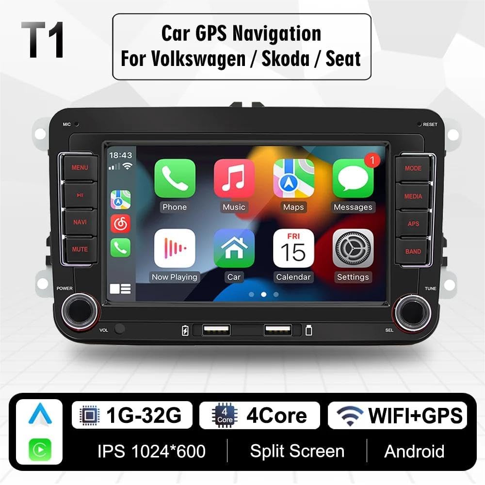 Autoradio Android 13 avec CarPlay pour VW Golf 5/6 Polo Skoda Caddy T5 Passat, radio 2 DIN avec écran 7 pouces, Bluetooth/USB/FM/RDS(2+64G) - 2