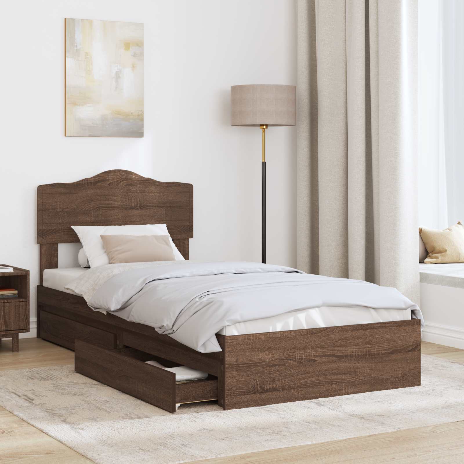Lit avec rangement, panneau de bois, chêne brun, pour la chambre, 70 × 190 cm - 3
