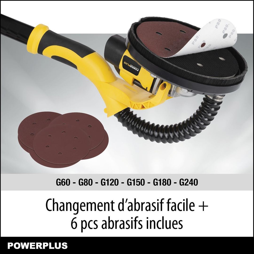 Powerplus Ponceuse à Cloisons Sèches de 710 W POWX04761 - Ponceuse Girafe Rotative avec Papier Abrasif Ø 225 mm Vitesse Max. 1500 min-1 - 5