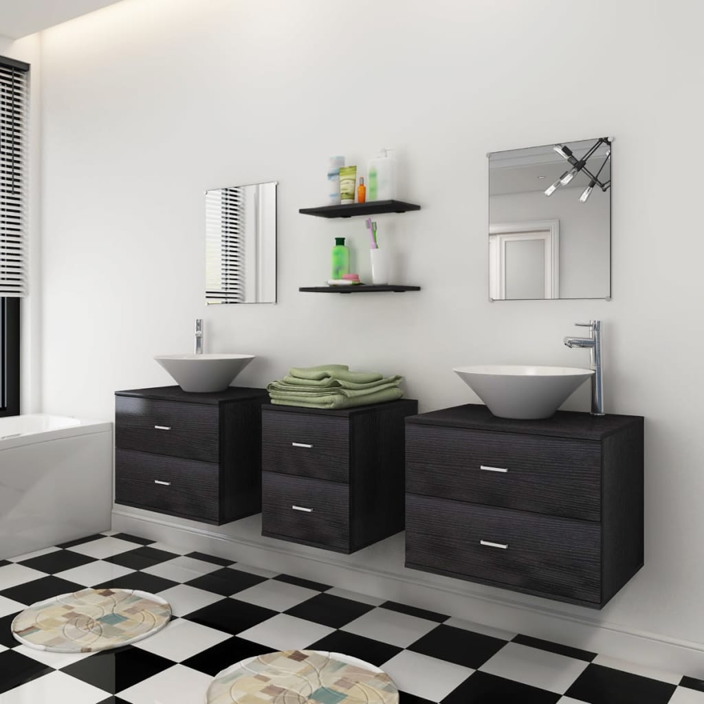 Mobilier de salle de bain avec lavabo 7 pcs Noir - 3
