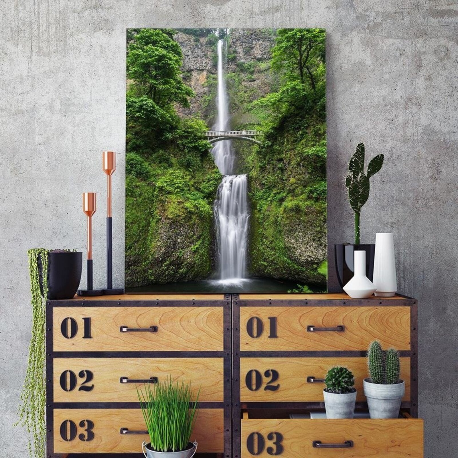 Tableau pont de bois au-dessus de la cascade - 80 x 120 cm - 3