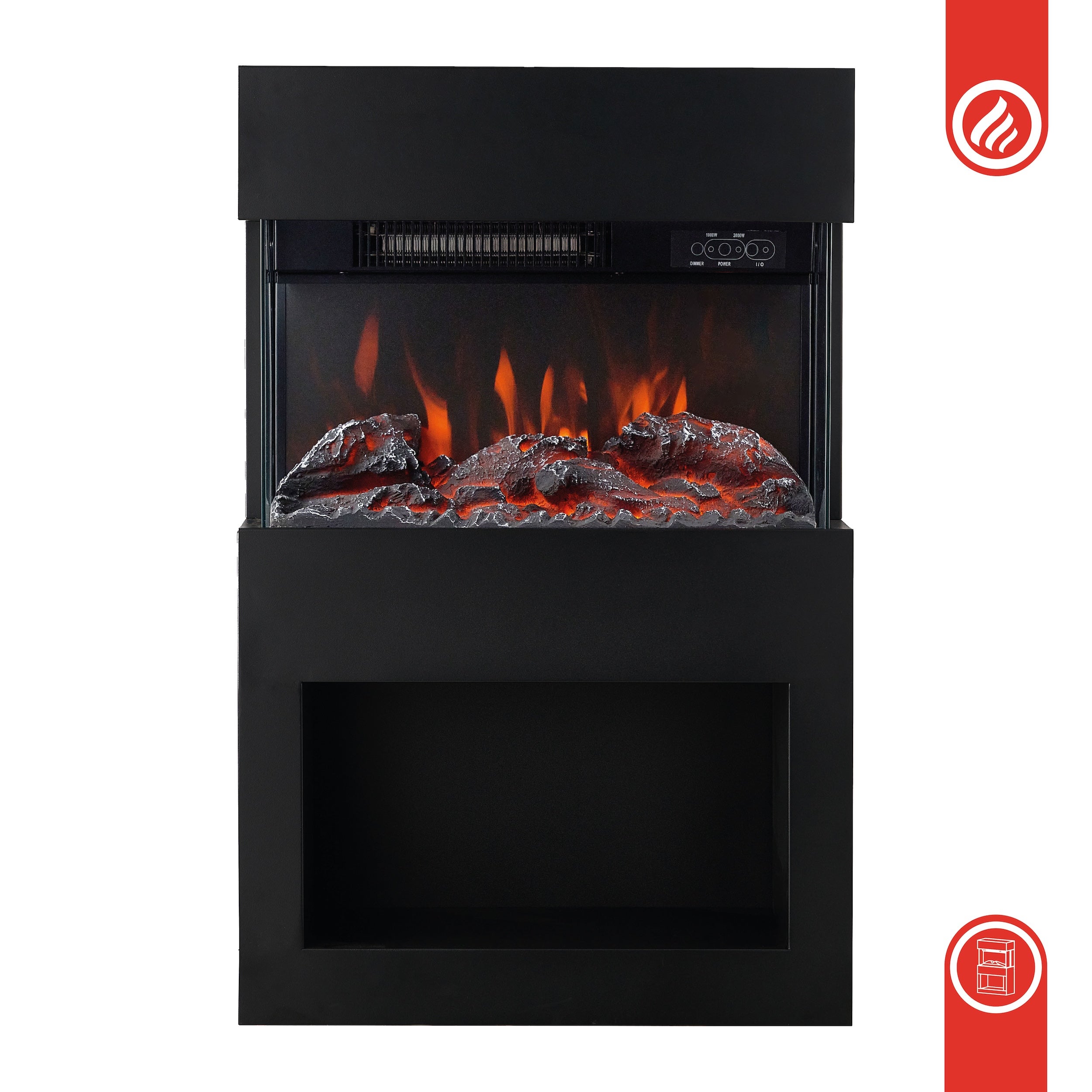 KAMINIO Cheminée électrique HENRI - Poêle électrique avec Chauffage, Effet de Flamme 3D, lumière d'ambiance LED, Casier à Bois, télécommande - Noir - 7