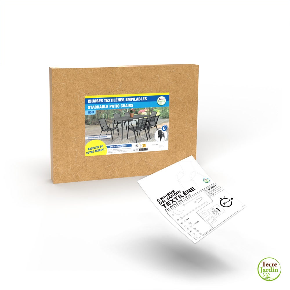 Chaises de jardin empilables textilène x6 Unité Noir - 7