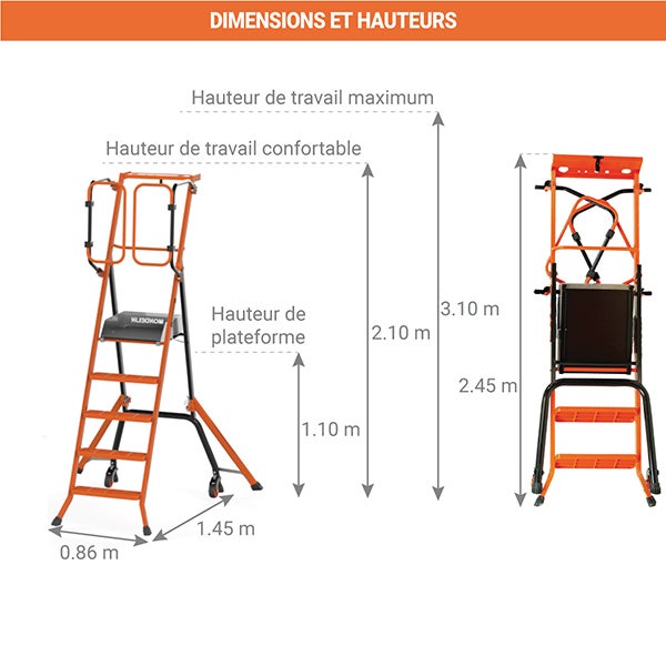 Escabeau PIRL sécurisé 5 marches - Hauteur de travail max. 3,10m - Marches caillebotis - 202130 - 2