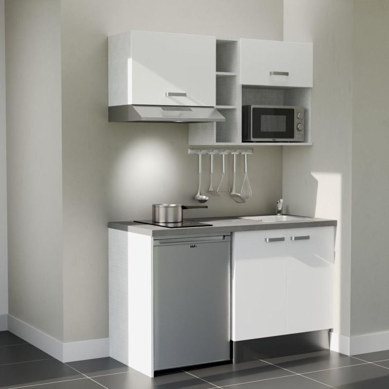 Kitchenette modèle K13 - Façades Blanc - Plan de travail Gris béton ...
