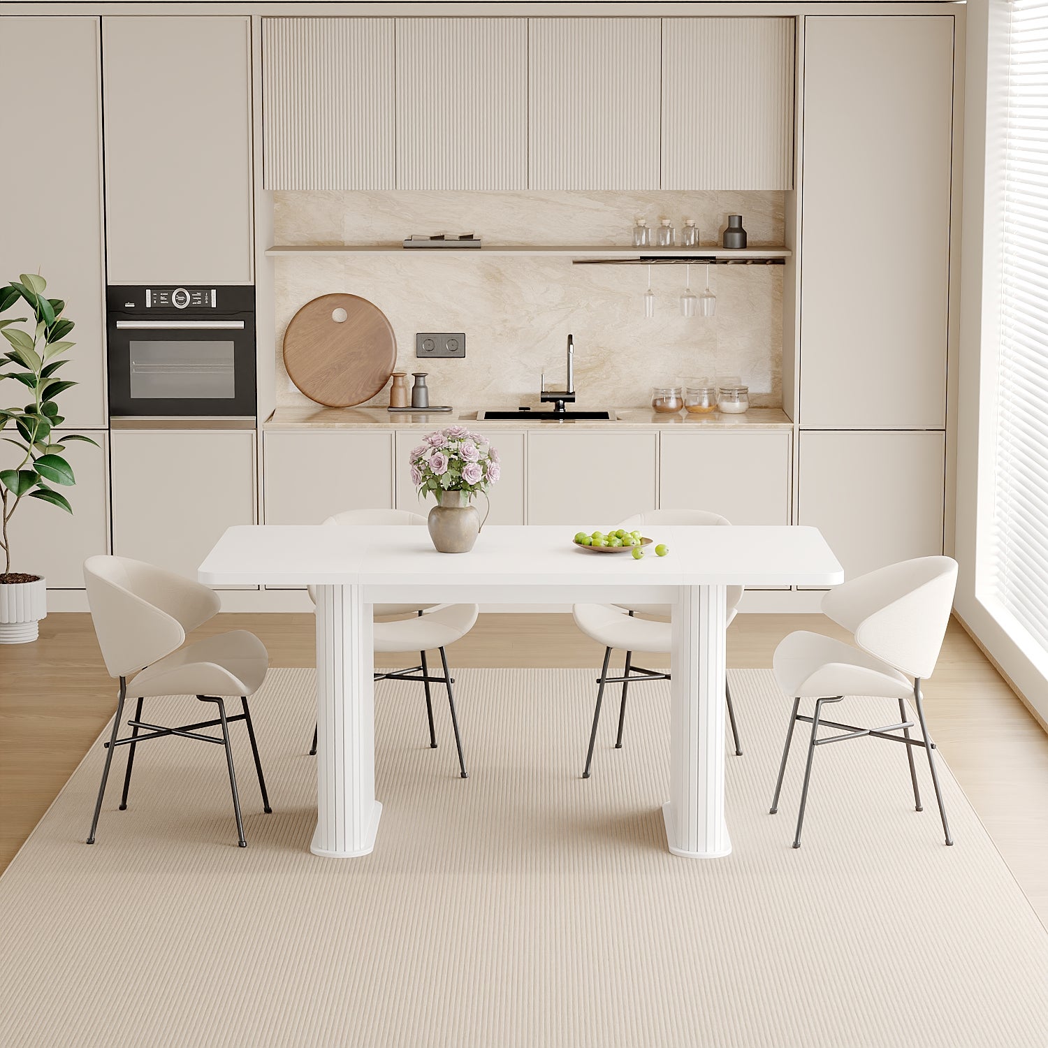 Table à Manger- Table de Cuisine avec 2 Pieds Robuste en forme de Colonne,160 x 74 x 80cm, Blanc - 3