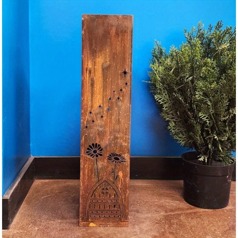 Colonne de jardin en métal rouillé, motif féerique et champignon, mobilier de décoration extérieure, sculpture d'extérieur, décoration de jardin - 7