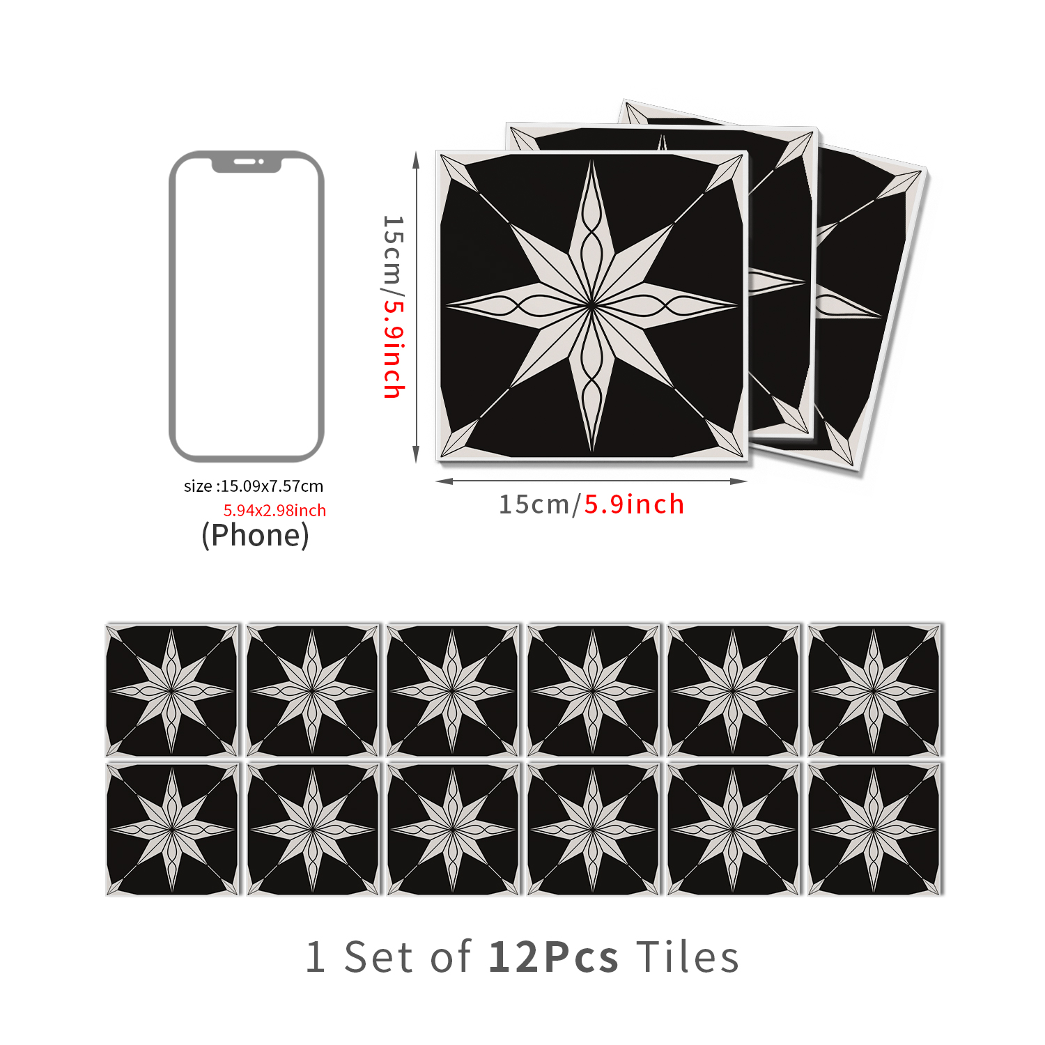 Lot de 12 panneaux muraux 3D autocollants, Crédence adhésive, Autocollants décoratifs, Imperméables et résistants à la chaleur, 15 cm x 15 cm - 4