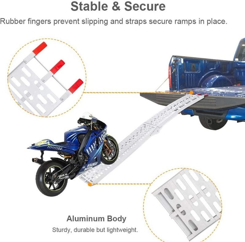 Rampe de chargement Aluminium Rampe d'accès Antidérapant Pliable pour Véhicules à Moto Remorque Jusqu'à 340KG - 5