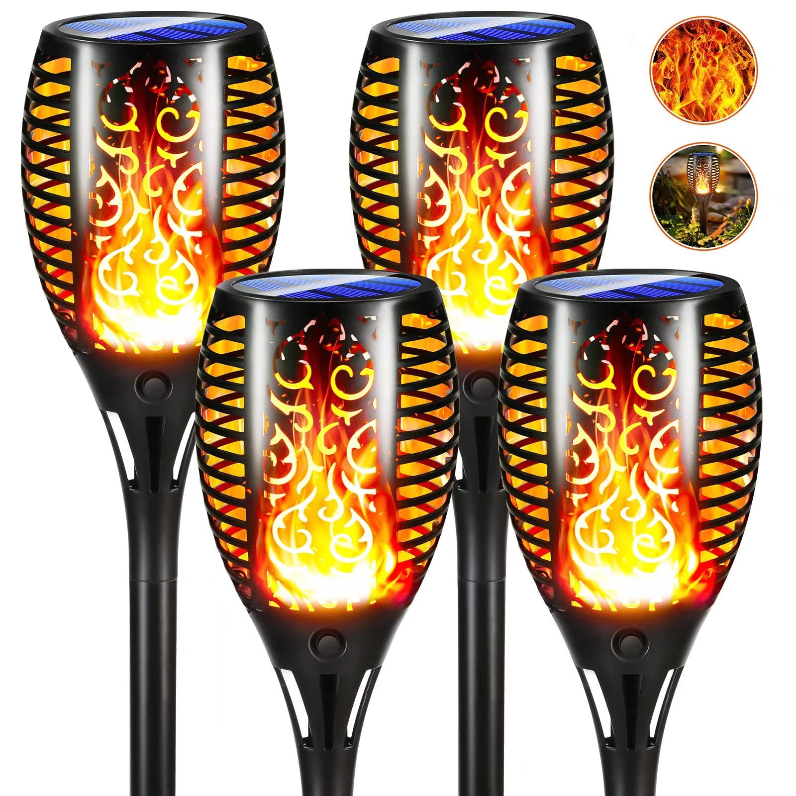 Zewnętrzna lampa solarna płomień, 4 sztuki, 33 LED, wodoszczelna lampa solarna płomień, lampa solarna pochodnia do ogrodu, patio, ścieżek, trawnika