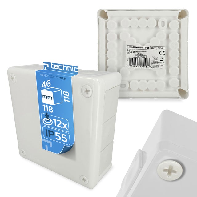 Boîte dérivation étanche en saillie IP55 118x118x46mm 12 entrées vis blanc EDO