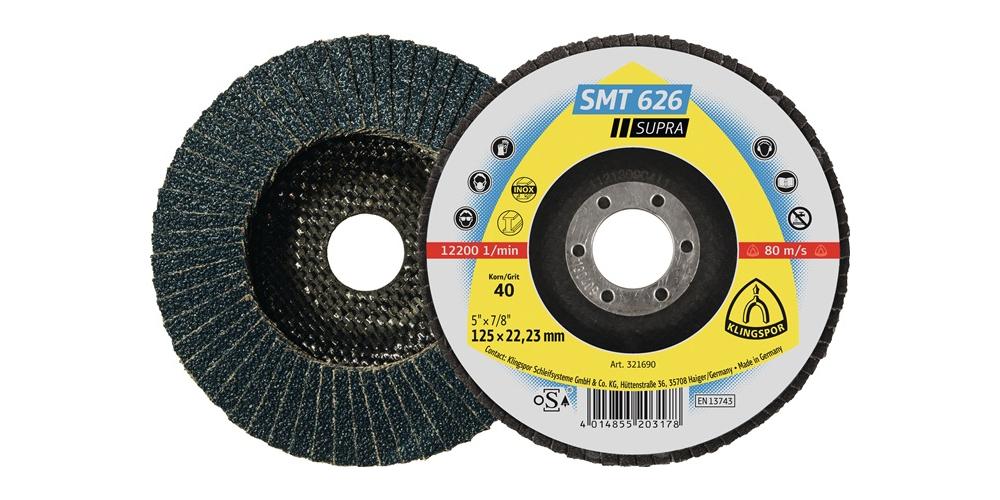 KLINGSPOR Tarcza listkowa SMT 626 Supra Ø 115 mm Ziarnistość 60 6° stożkowa INOX Korund cyrkonowy - 321694