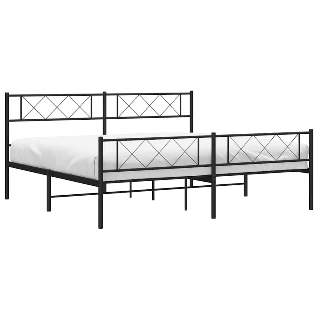 Estructura de cama sin colchón con estribo, de metal negro, para dormitorio, 193 × 203 cm - 4