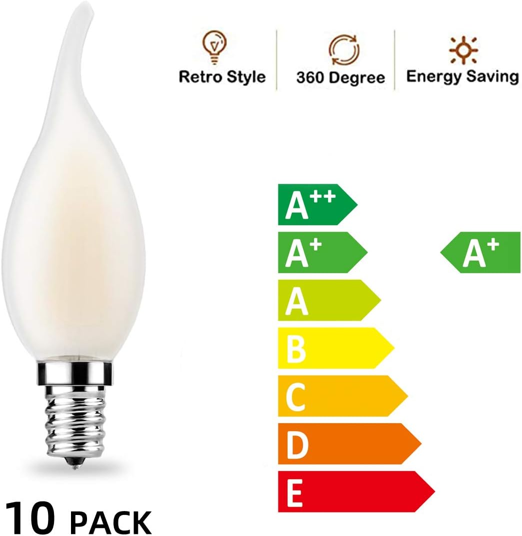 Ampoule LED E14 à Filament,Lot de 10 Ampoules Flamme,4 Watts Consommés Equivalence Incandescence 40W,2700K Blanc Chaud et 400LM - 4