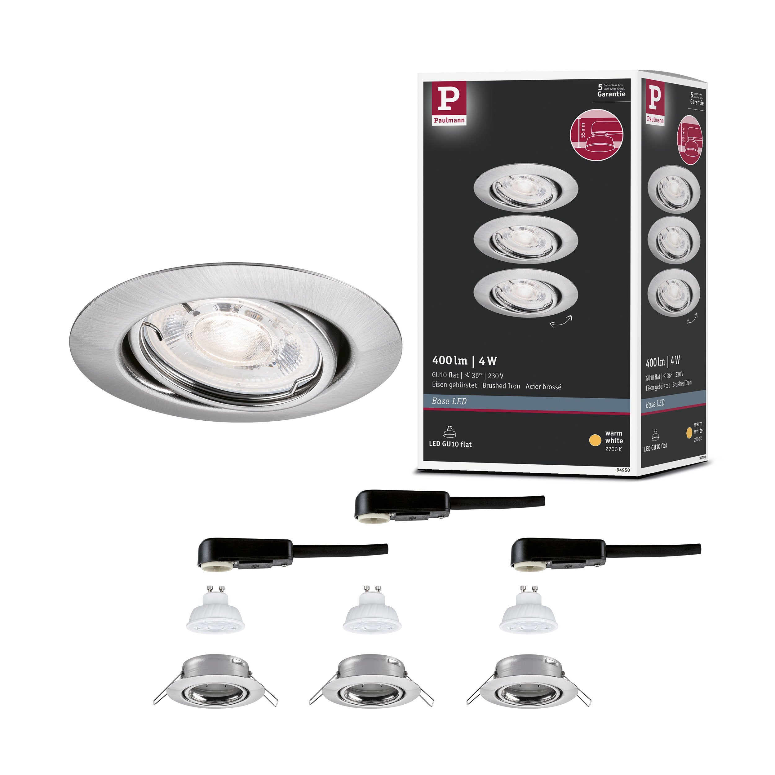 Spot encastré LED Base GU10 Flat orientable 3x4W 3x400lm 230V 2700K ...
