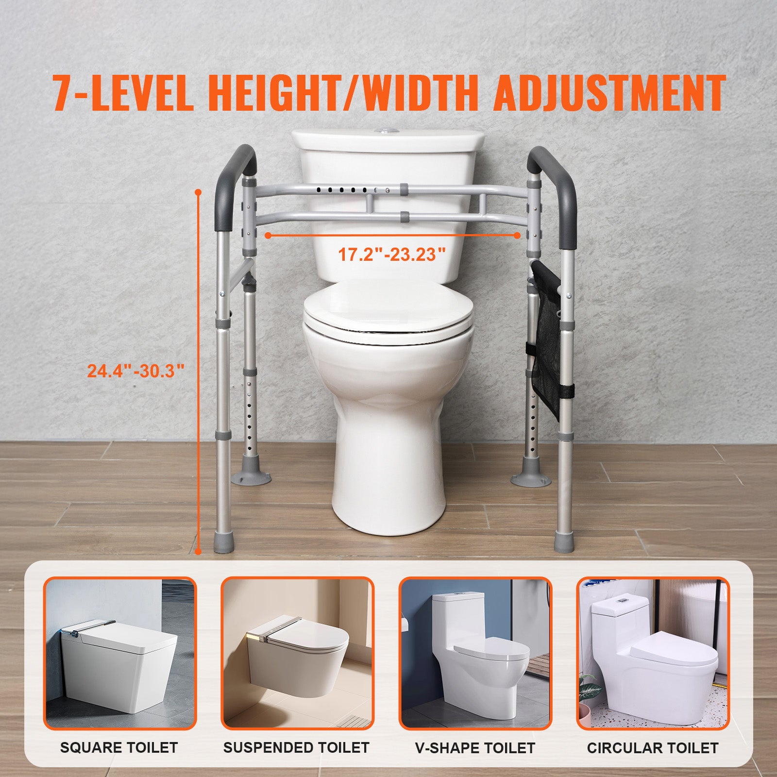 Barre de sécurité pour toilettes,SucceBuy siège pliable 300 lb,poignées antidérapantes,rampes polyvalentes,tube en alliage d'aluminium - 4