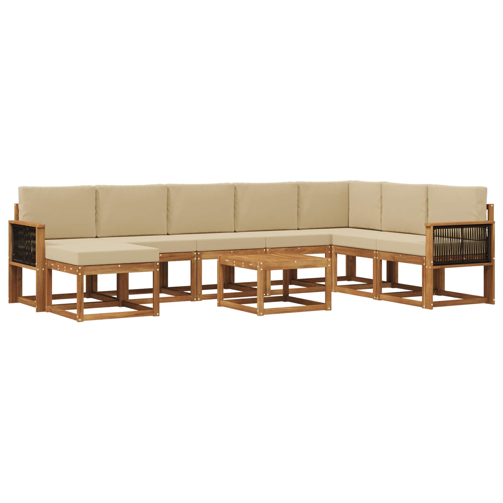 Ensemble de canapés d'extérieur, 9 pièces, en polyester, naturel et beige, pour la terrasse - 2