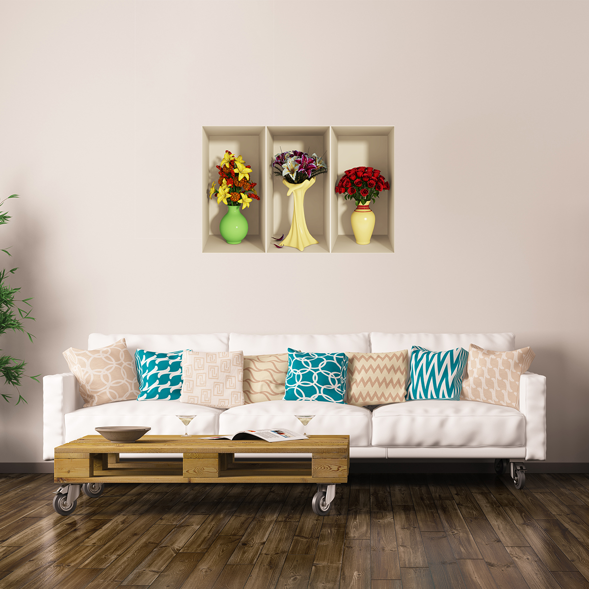 Pegatina de 3d flores - adhesivo de pared - revestimiento sticker mural decorativo - 60x90cm