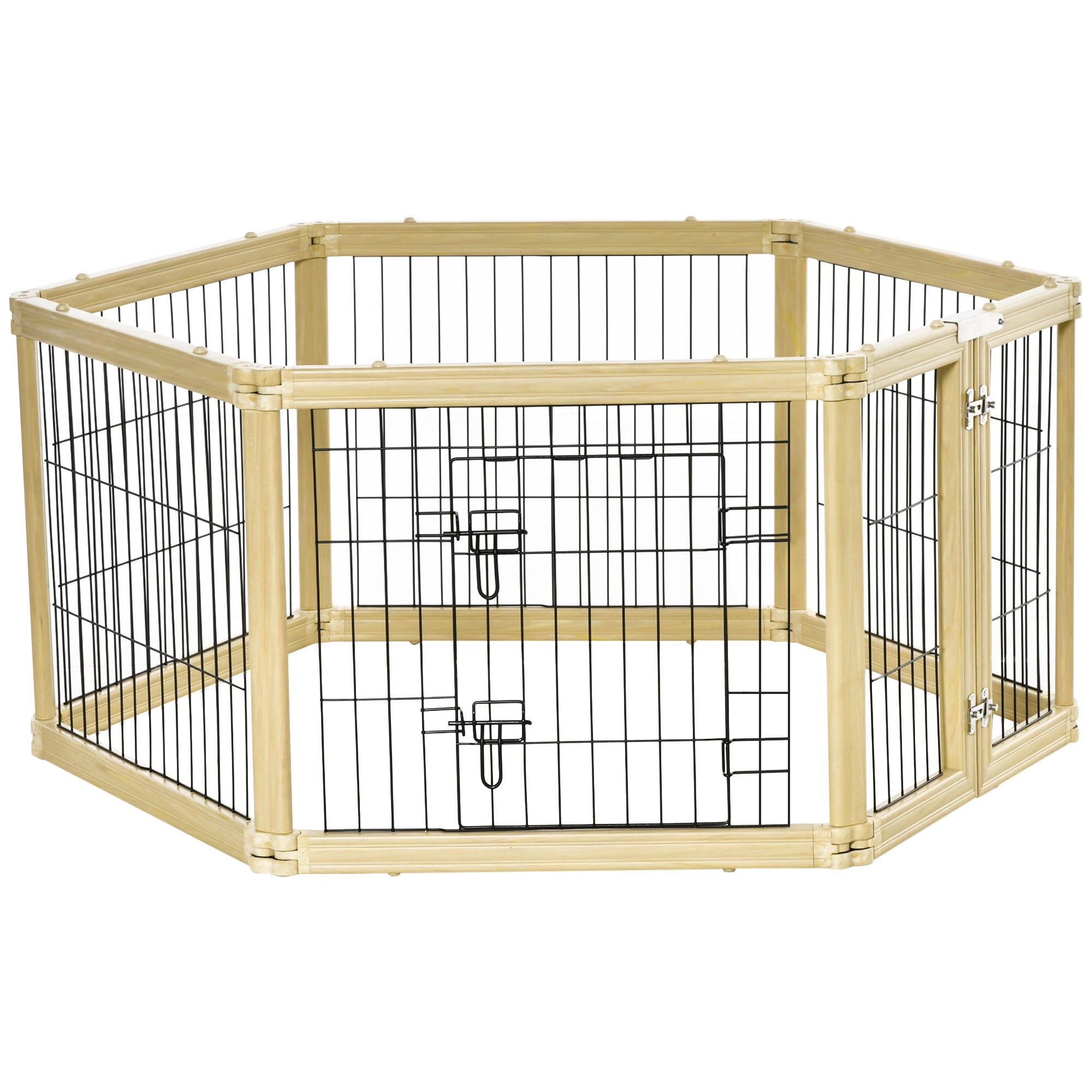 PawHut Box Per Cani A 6 Pannelli Con Porta E Doppi Fermi Di Sicurezza 70x62 Cm Color Legno E Nero 91851611 - Foto 2