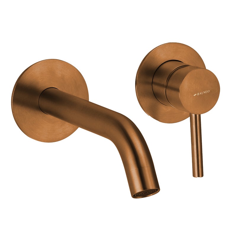 BALNEO Bateria umywalkowa ścienna miedziana stal nierdzewna | Jednouchwytowa armatura podtynkowa do umywalki CASCADE MIEDŹ