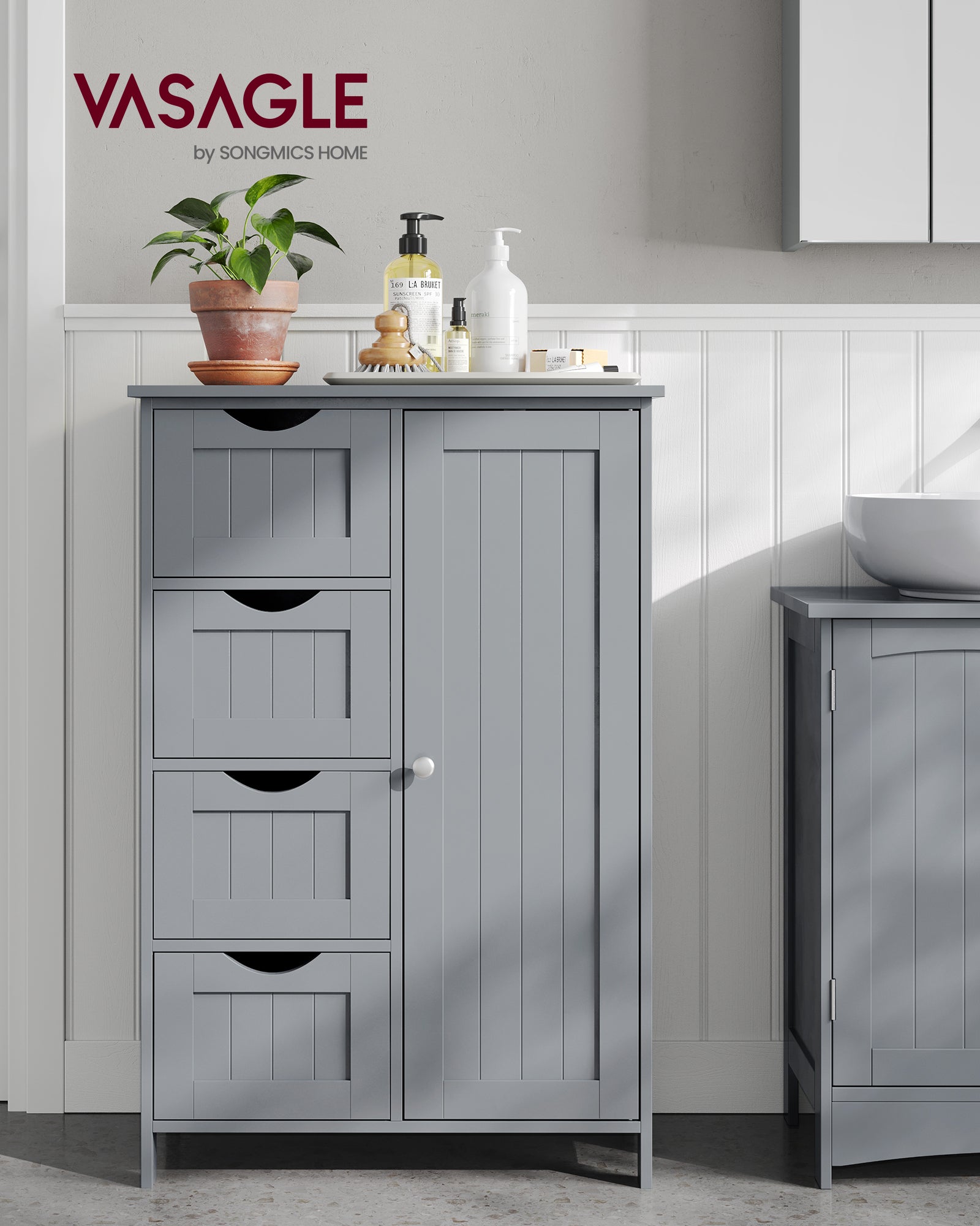Vasagle Gris Mueble De Baño Estrecho Con 4 Cajones 30 X 55 X 82 Cm Paloma - Imagen 3