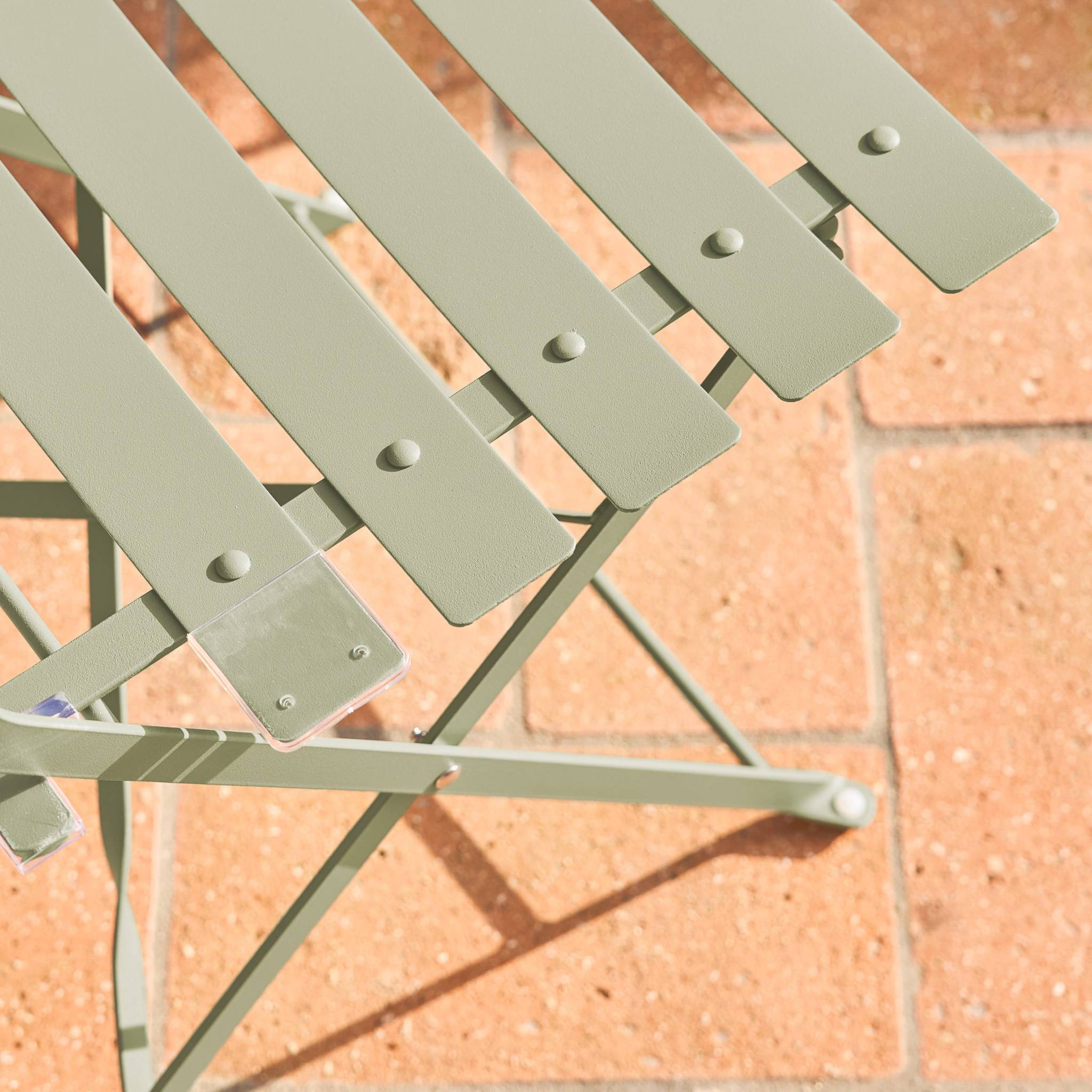 Table de jardin bistrot pliante métal + 2 assises vert de gris Ø60 x 70cm. acier thermolaqué EMILIA - 5