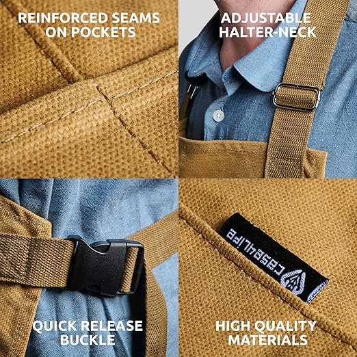 Delantal de lona encerada resistente al agua, ideal para talleres, bricolaje, hogar, jardín, peluquería, con correas ajustables en cintura y cuello - 3