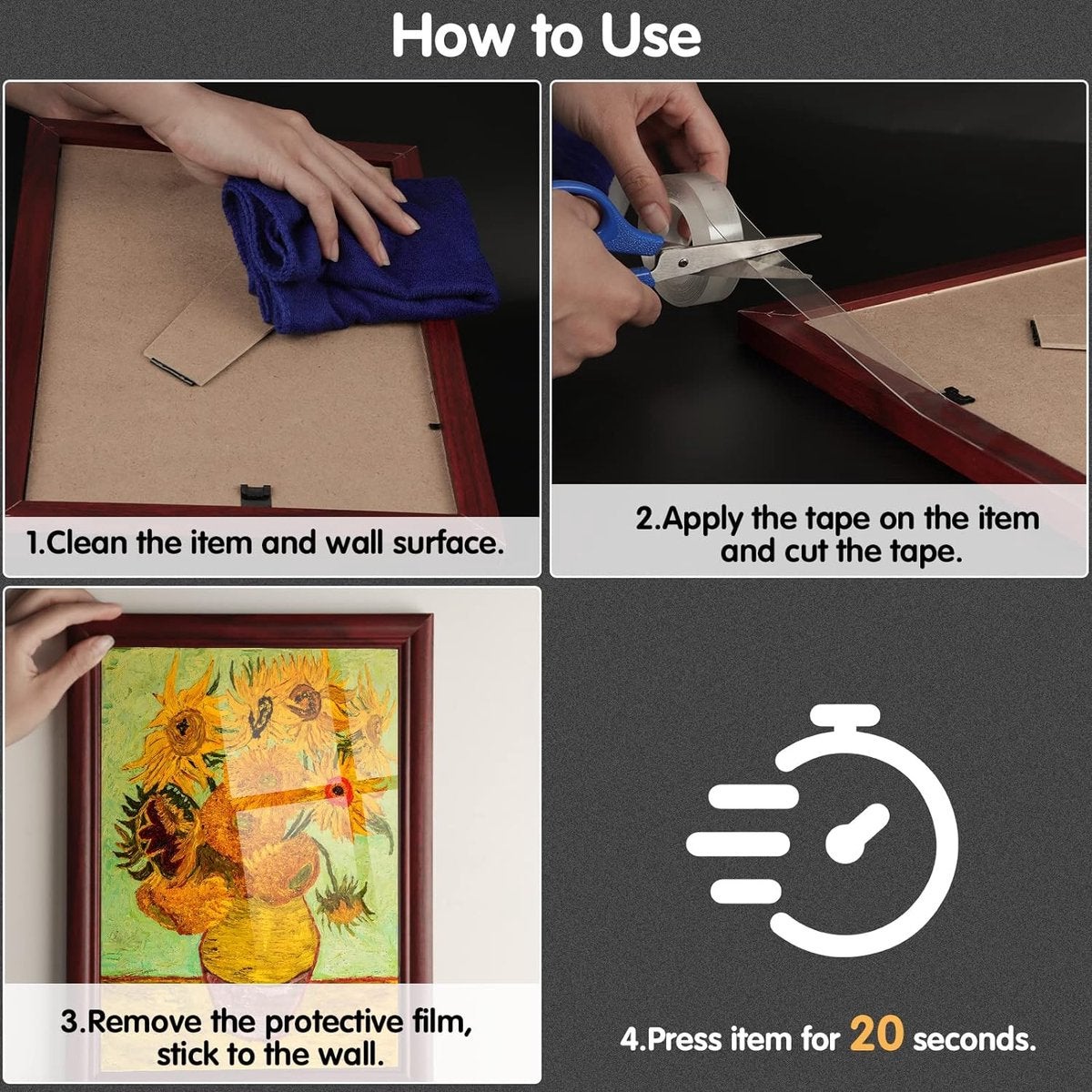 Nano Tape - Work - 2 x 3 mètres de long - 3 cm de large - Ruban double face extra fort - Étanche - Réutilisable - 7