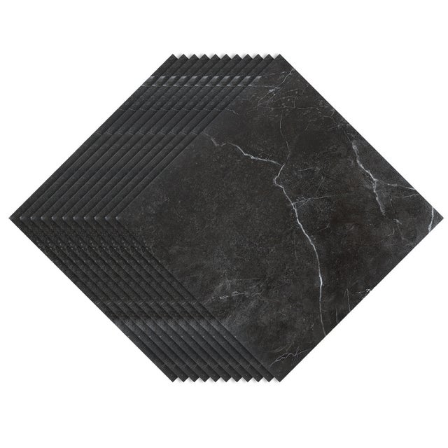 Lame PVC adhésive Sol Vinyle 33 Pièces 30cm x 30cm,ca. 3 m² ,Marbre noir papier peint imperméable auto-adhésif en PVC