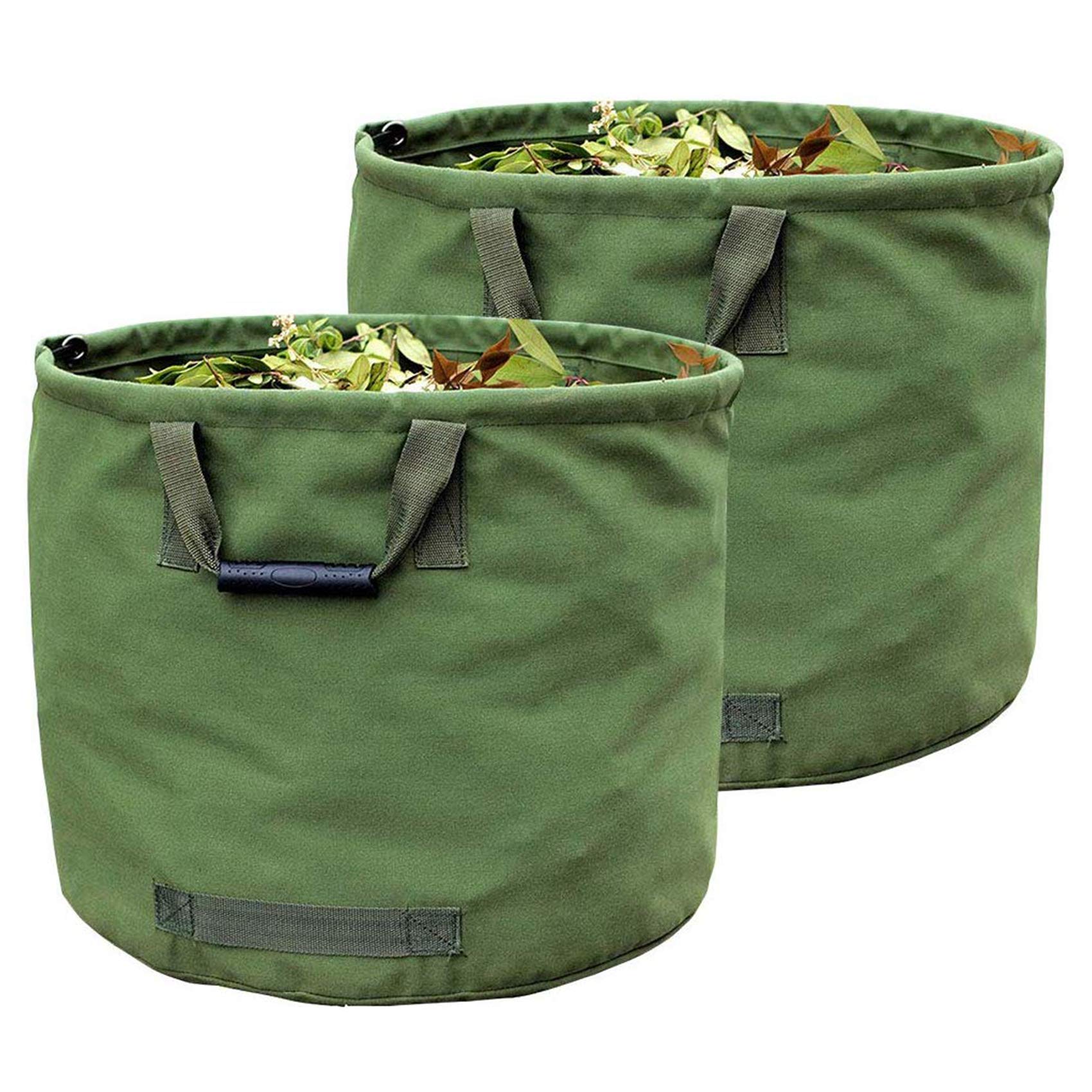 2 x Bardzo wytrzymały worek ogrodniczy 125L z uchwytami, zielony worek na liście z płótnem wojskowym (wys. 45,7 cm, śr. 55,8 cm)