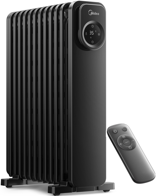 Radiateur bain d'huile électrique - 2300 Watts - Midea - 3 puissances - 11 éléments - Télécommande - Tactile LED - Noir