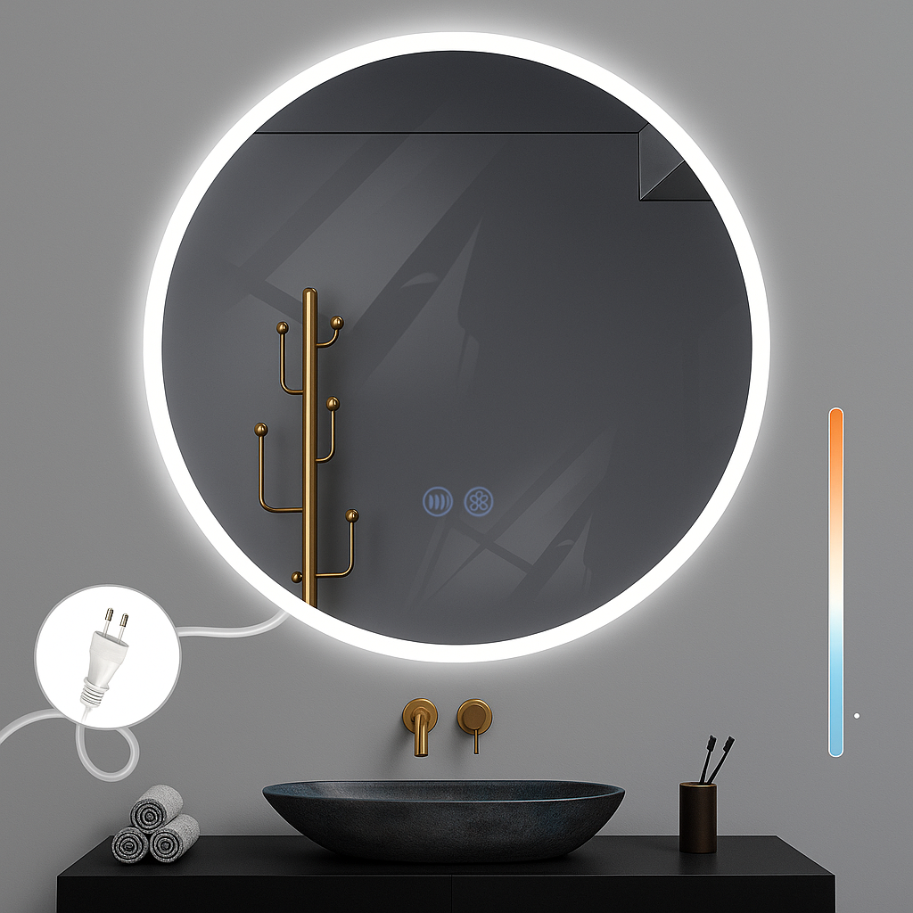 NETTLIFE Lustro z oświetleniem LED lustro ścienne IP44 okrągłe 80cm z podświetlanym lustrem dotykowym z funkcją ściemniania światła