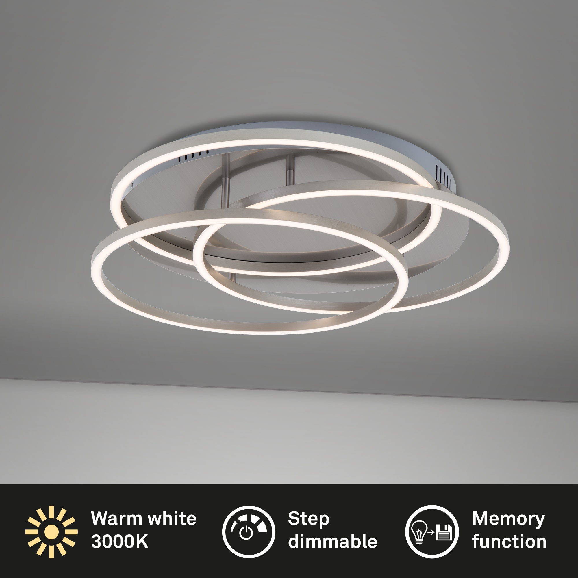Plafonnier LED BRILONER LEUCHTEN FRAME, 56 W, 4800 lm, IP20, nickel mat, métal-plastique, intensité lumineuse variable, Ø 52,5 cm - 2